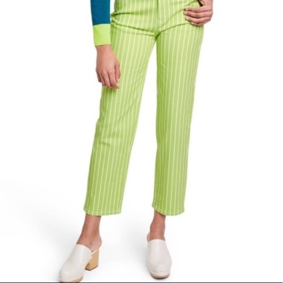 Victor Glemaud X Target Lime Green High Rise Pinstripe Straight Leg Jeans ah. - Picture 5 of 8